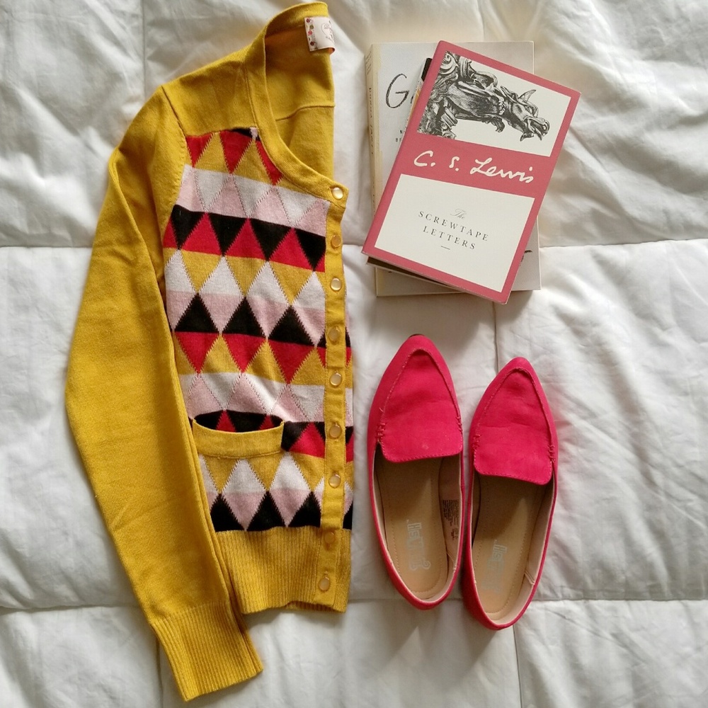 Modcloth Mustard argyle reading cardigan